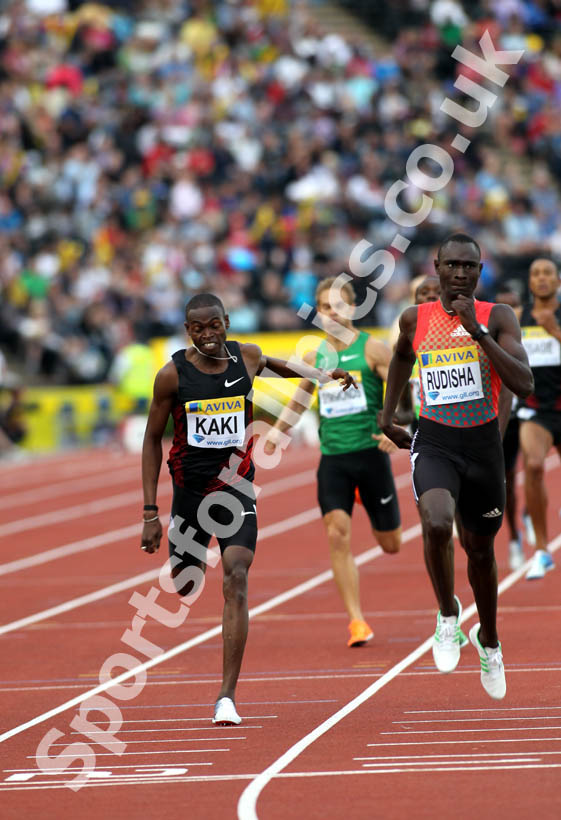 Abubaker Kaki battles with winner David Rudisha in the 800 metres, 2011 Aviva London Grand Prix